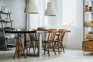 Wooden table with metallic legs
